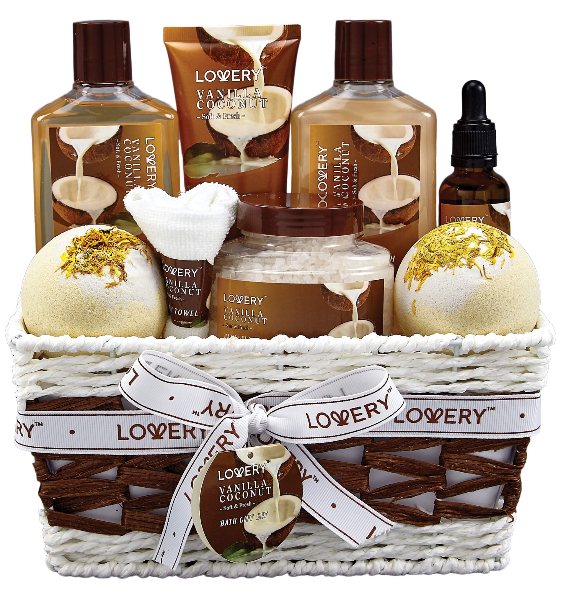 LOVERY gifts for women basket presentation showing gift-ready spa set