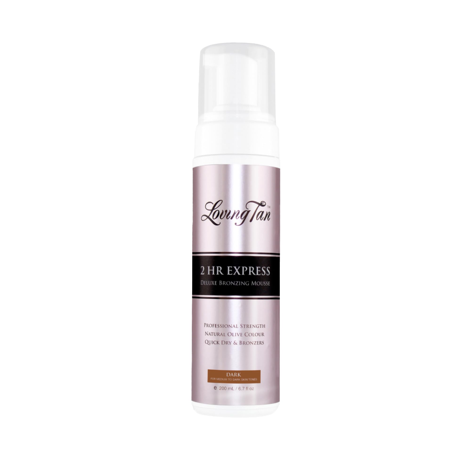 Loving Tan 2 HR Express Mousse bottle demonstrates quick color development for a natural tan.