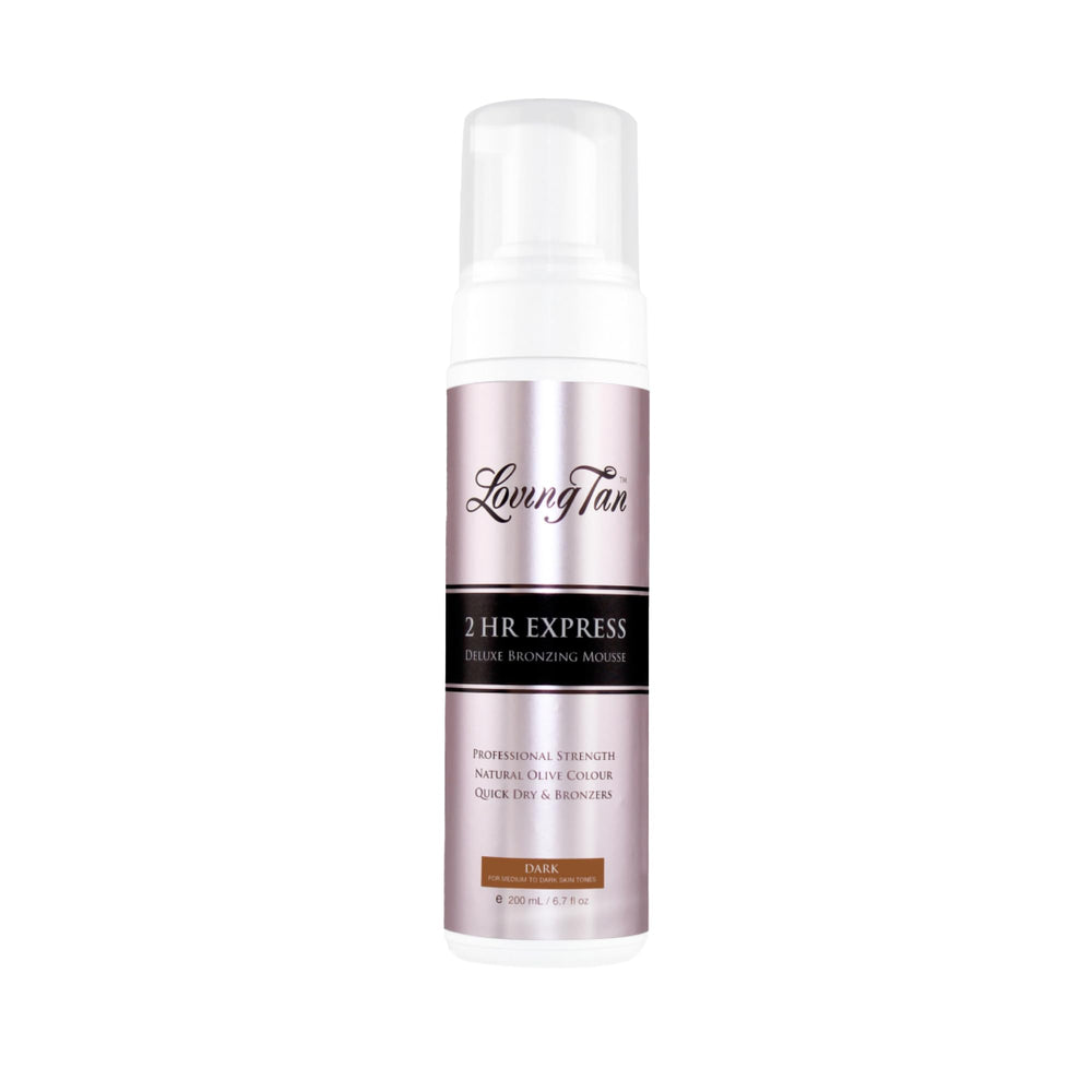 Loving Tan 2 HR Express Mousse bottle demonstrates quick color development for a natural tan.