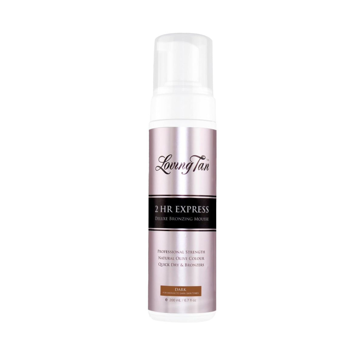 Loving Tan 2 HR Express Mousse bottle demonstrates quick color development for a natural tan.