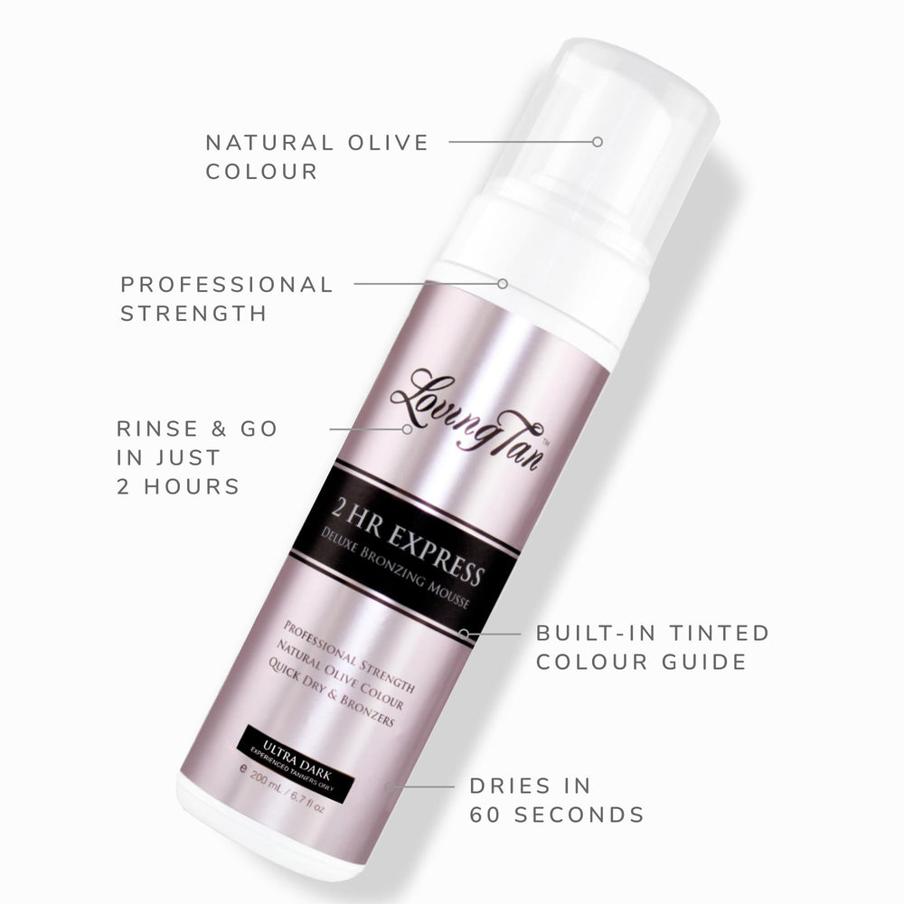 Loving Tan 2 HR Express Mousse color guide provides instant bronzer for simple use.