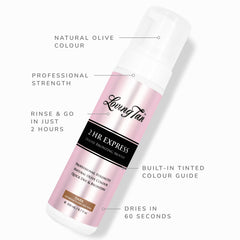 Loving Tan 2 HR Express Mousse color guide shows immediate bronzer for precise application.