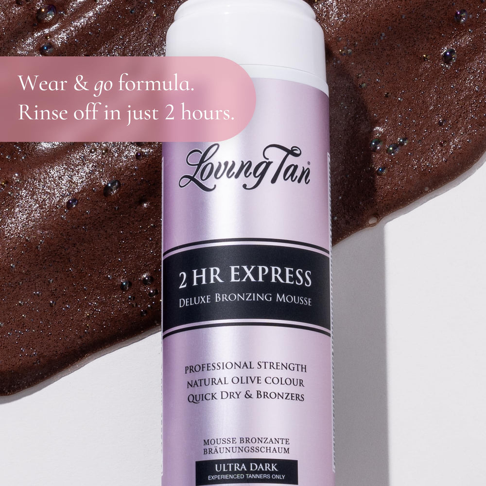 Loving Tan 2 HR Express Mousse color develops deeper tone over 24 hours.