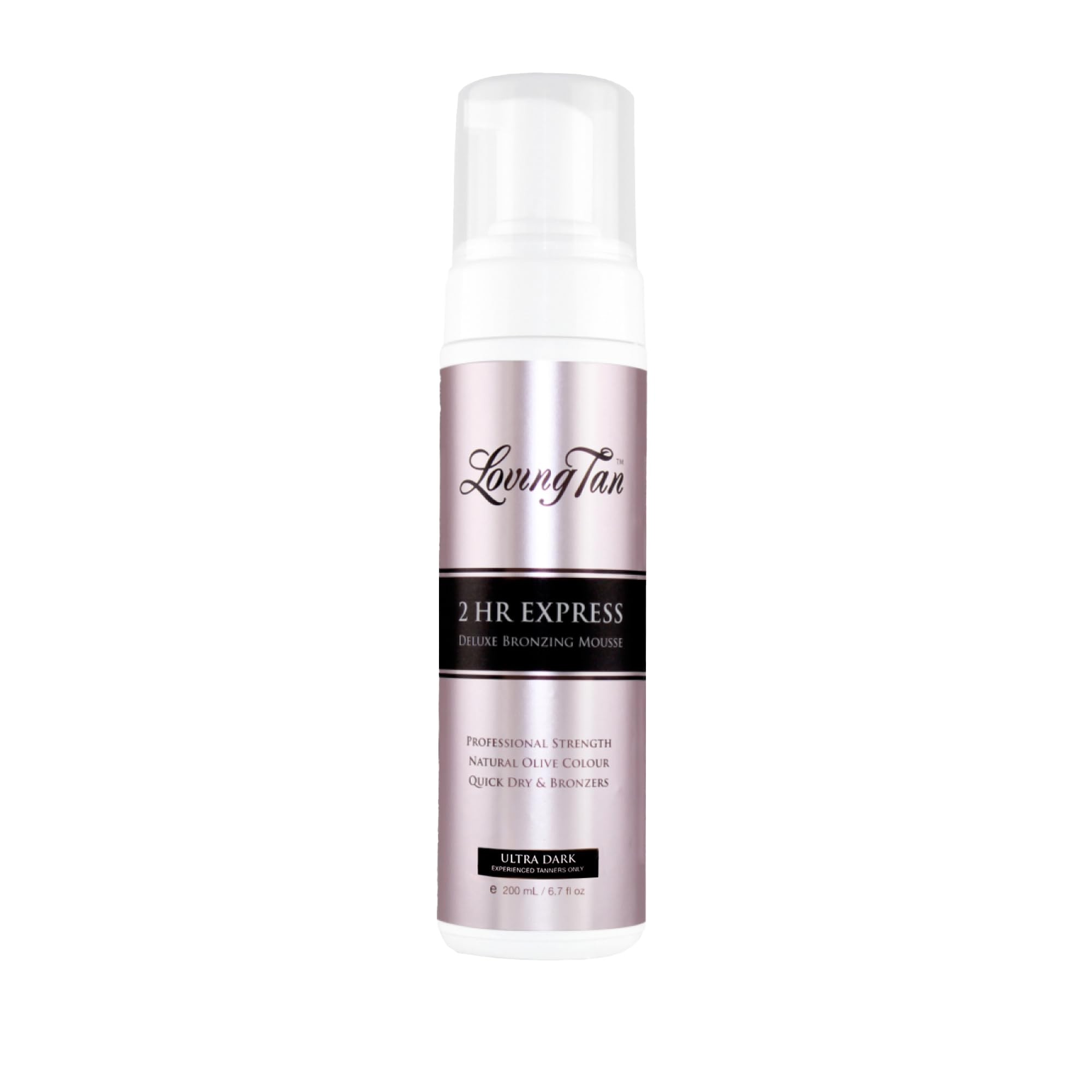 Loving Tan 2 HR Express Mousse Ultra Dark bottle shows instant color for quick confidence.