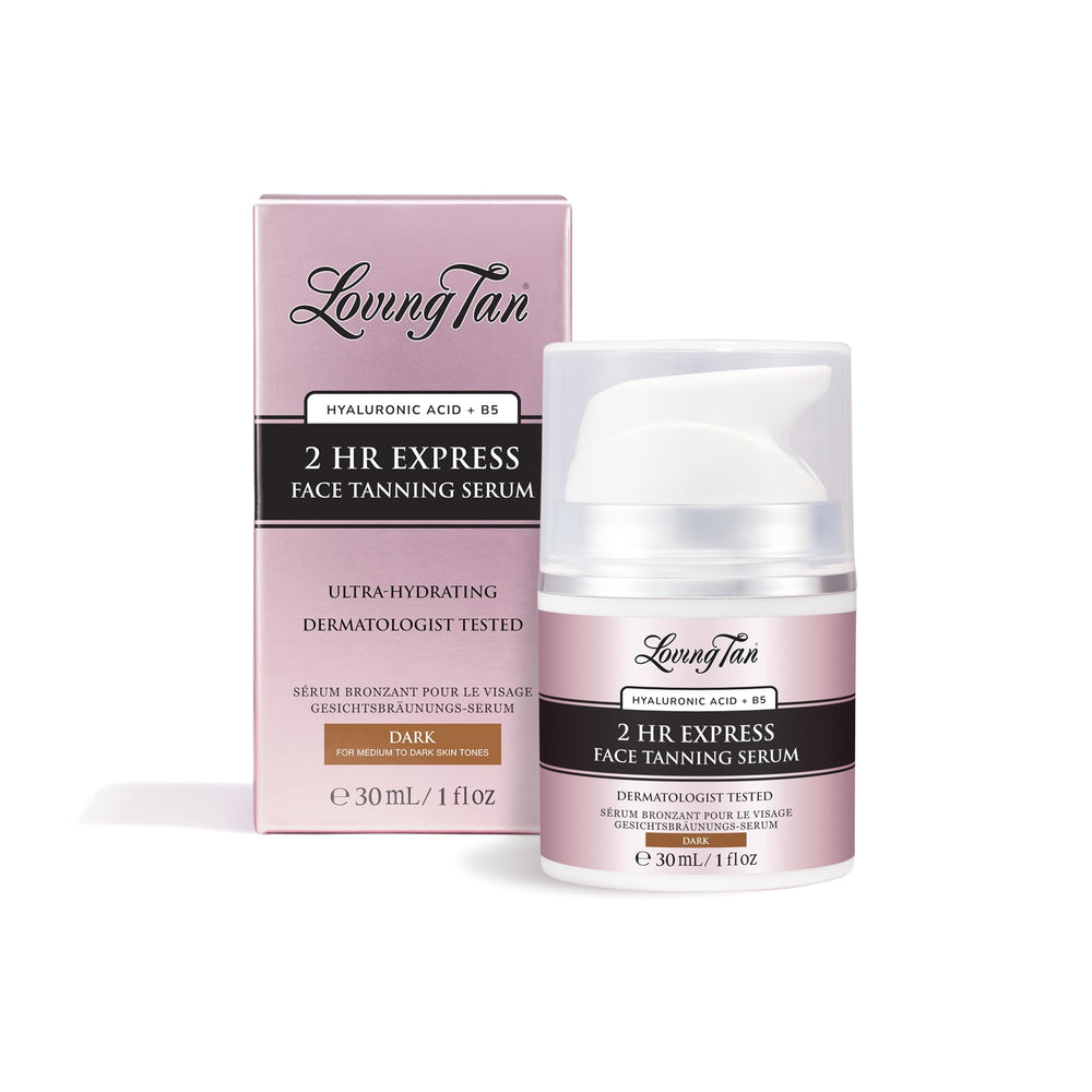 Loving Tan 2 Hr Express application shows even coverage with tinted guide.