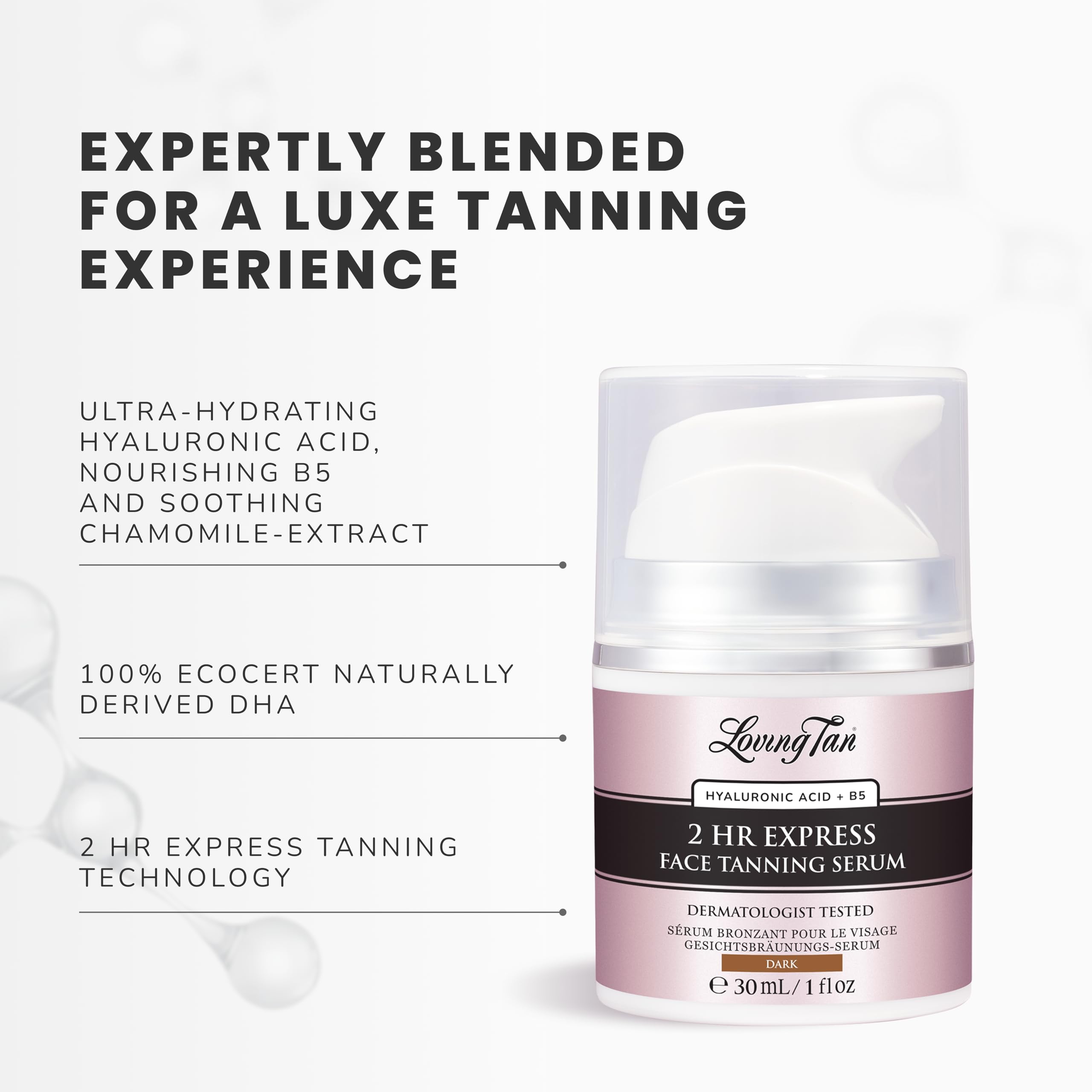 Loving Tan with hyaluronic acid highlighting skin hydration benefits.
