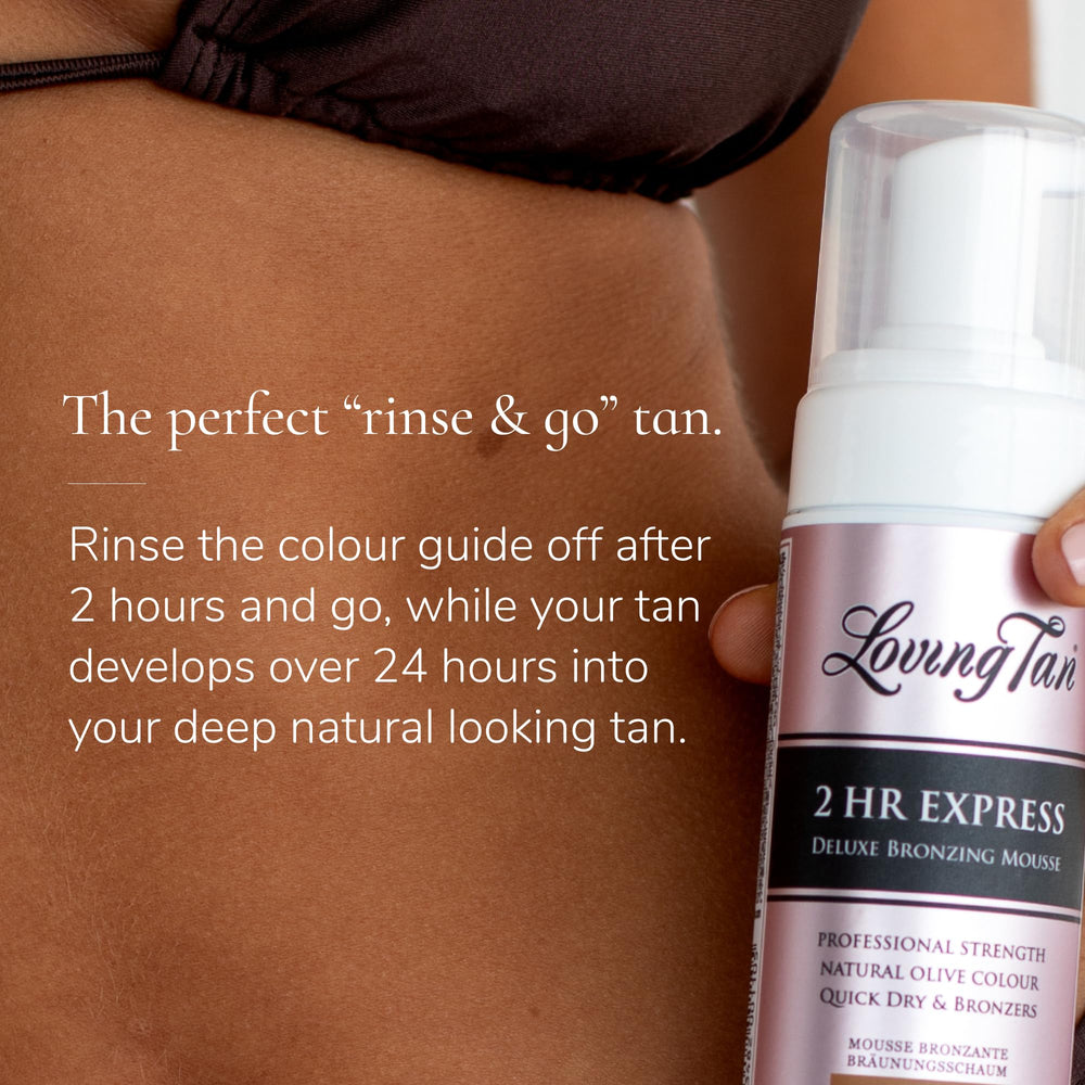 Loving Tan 2 HR Express mousse rinse color guide after 2 hours.