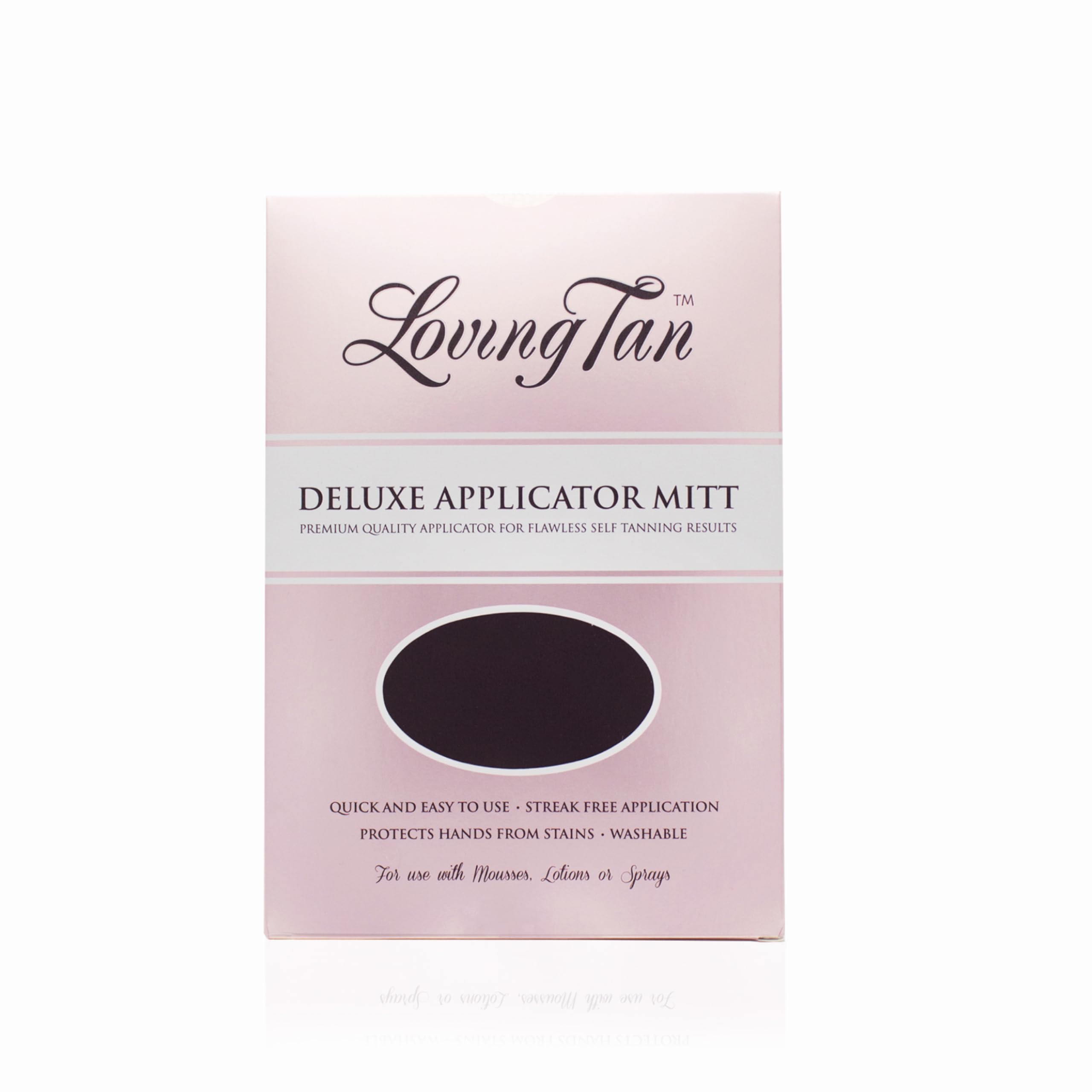 Loving Tan Deluxe Applicator Mitt in hand applying self-tan for an even streak-free finish