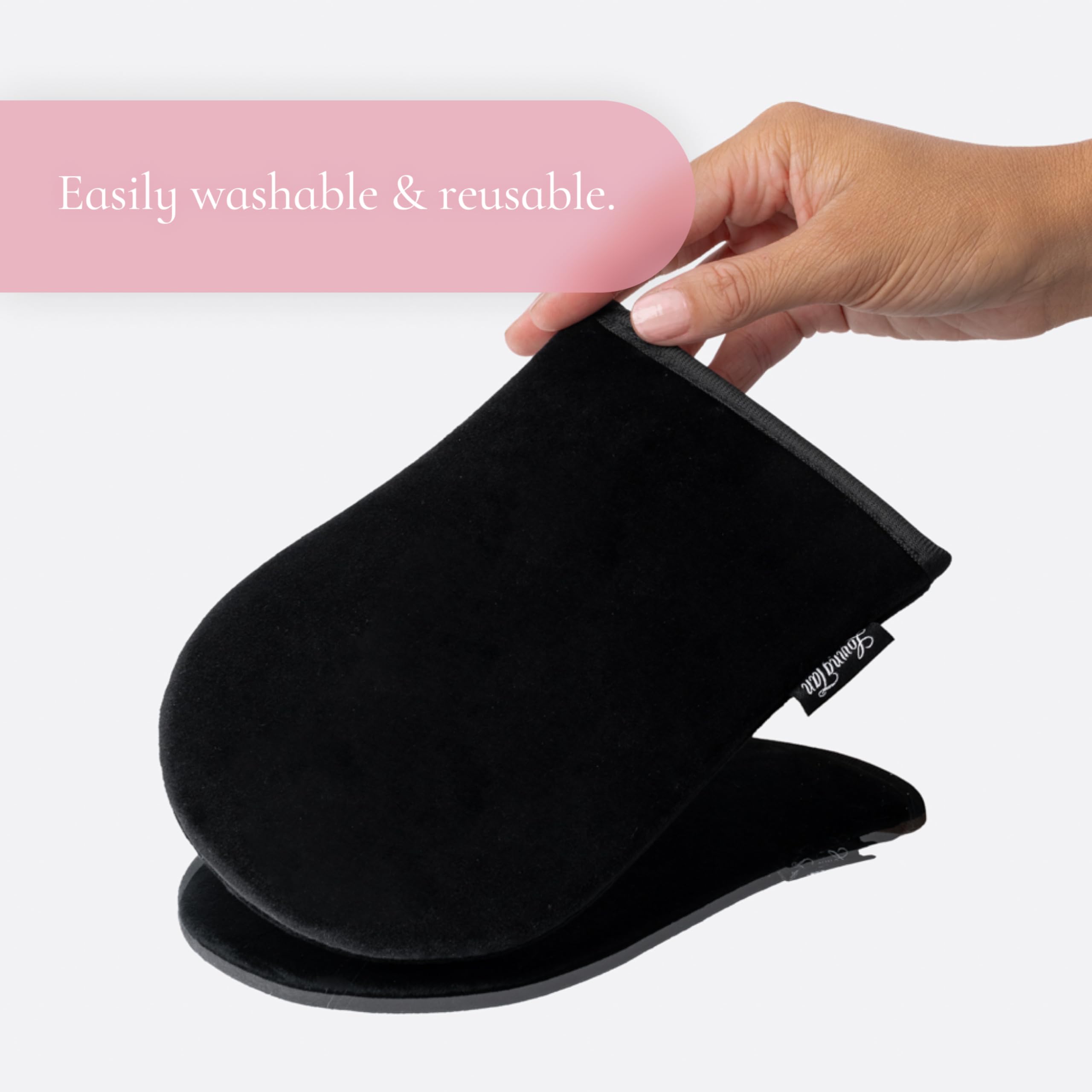 Loving Tan Deluxe Applicator Mitt being washed and air-dried for durable reusable use