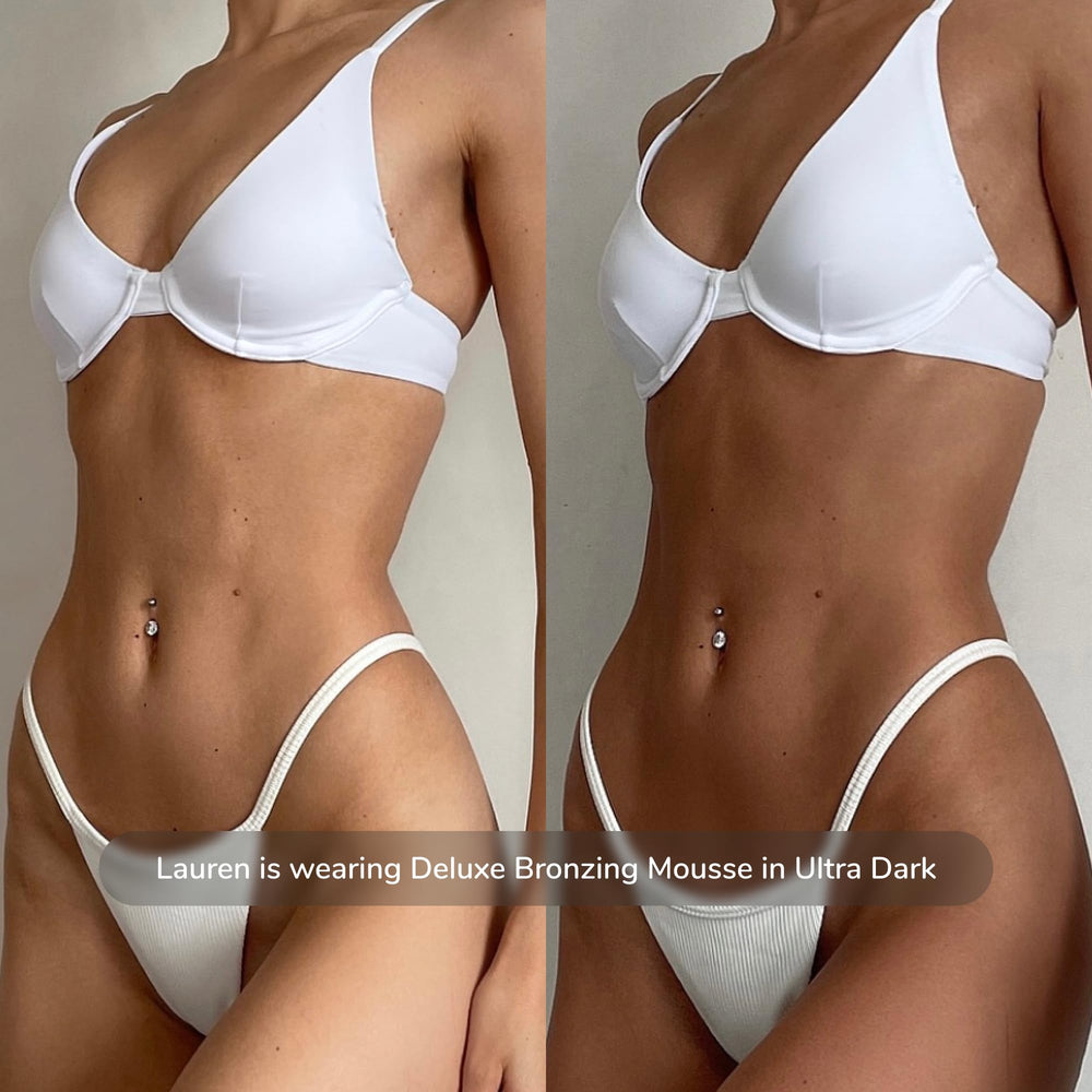 Loving Tan Deluxe bottle close-up highlights professional quality.