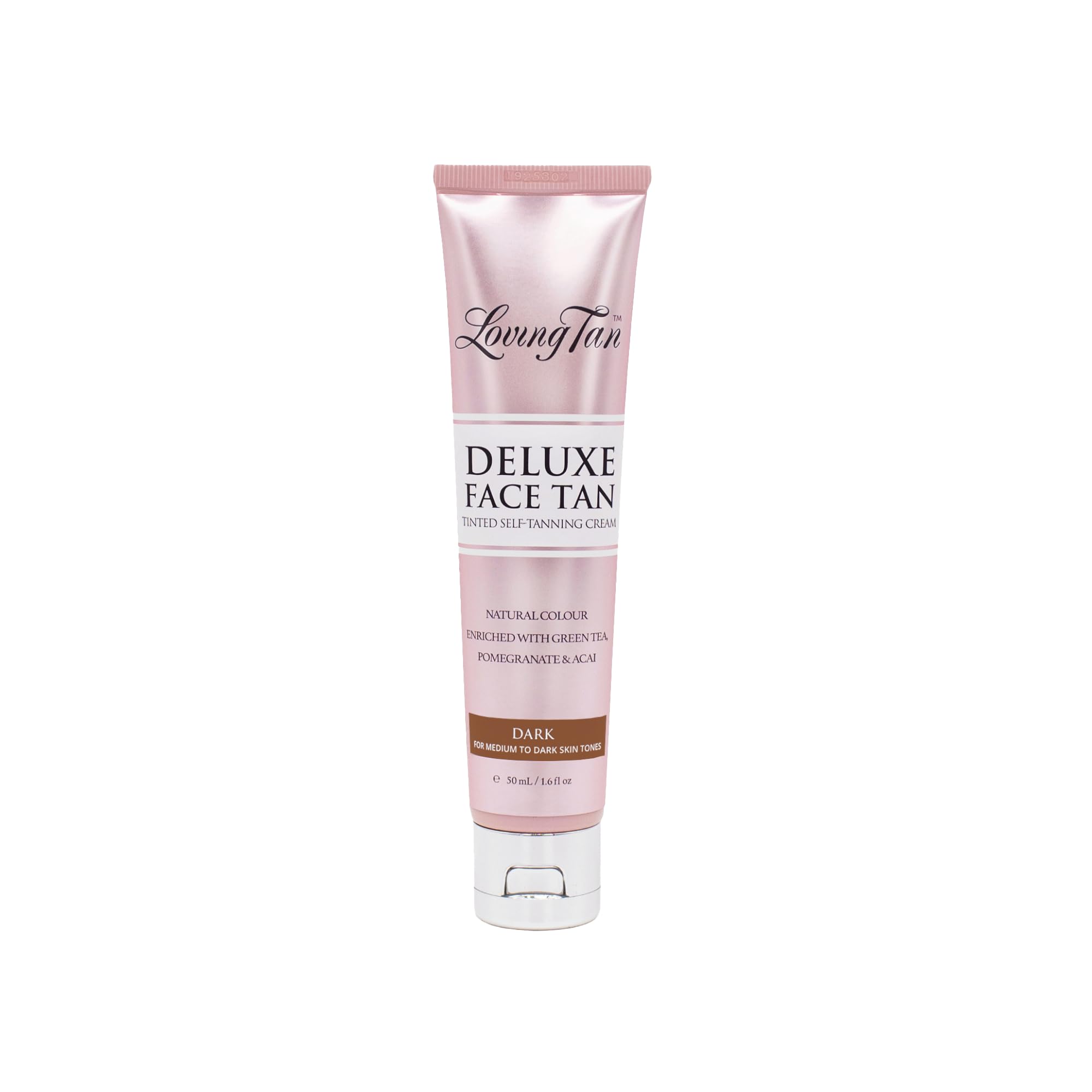 Loving Tan Deluxe Face Self Tanner bottle with color guide for easy application.