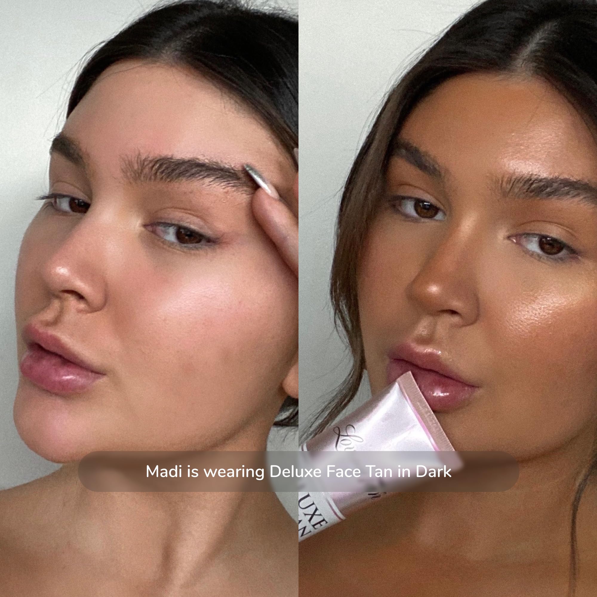 Loving Tan Deluxe Face Self Tanner color guide swatch demonstrates streak-free results.