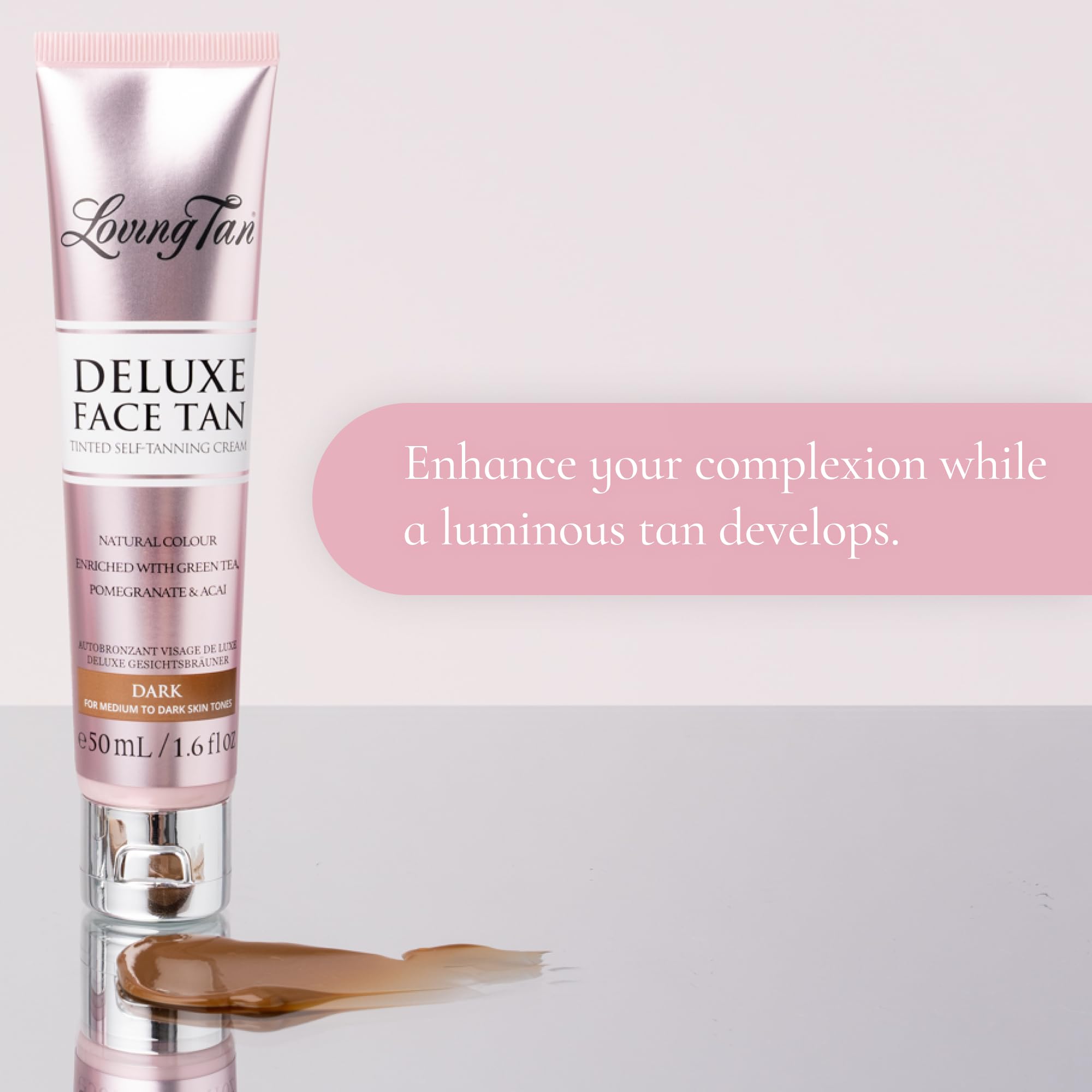 Loving Tan Deluxe Face Self Tanner packaging on shelf highlights cruelty-free claim.
