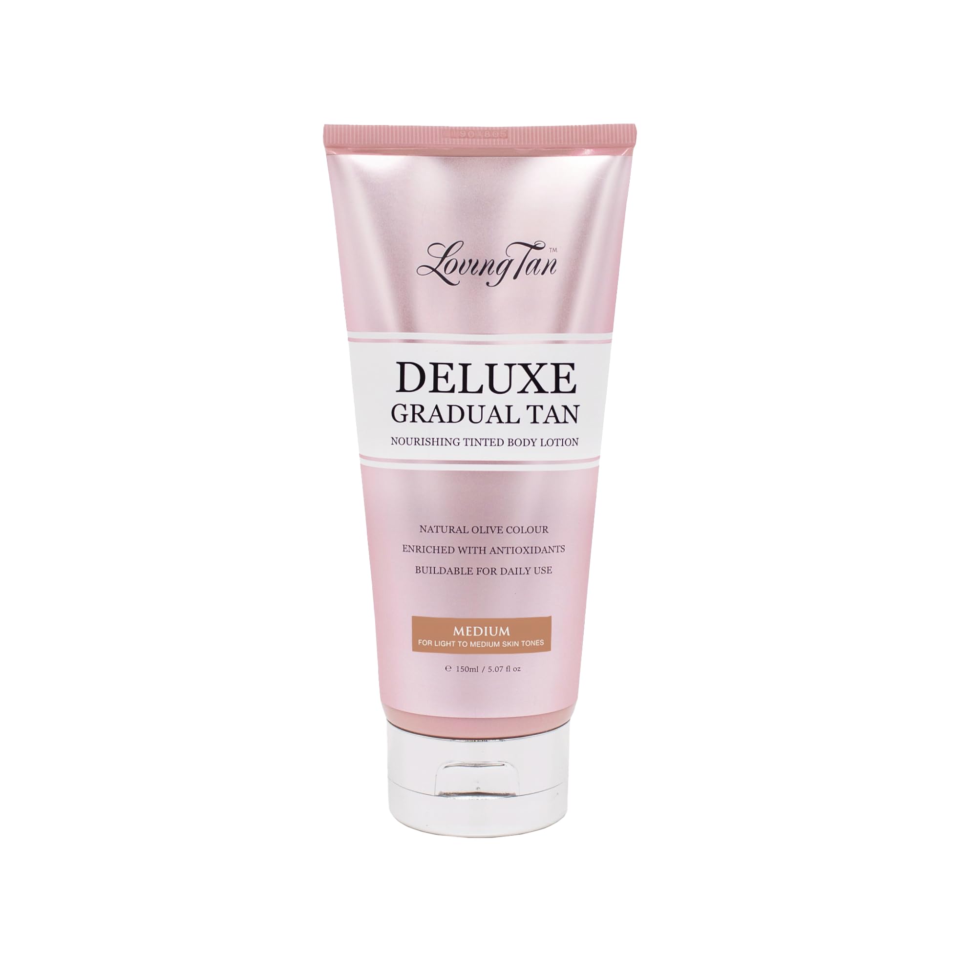 Loving Tan Deluxe Gradual Tan Lotion bottle showing quick-drying, even shade.