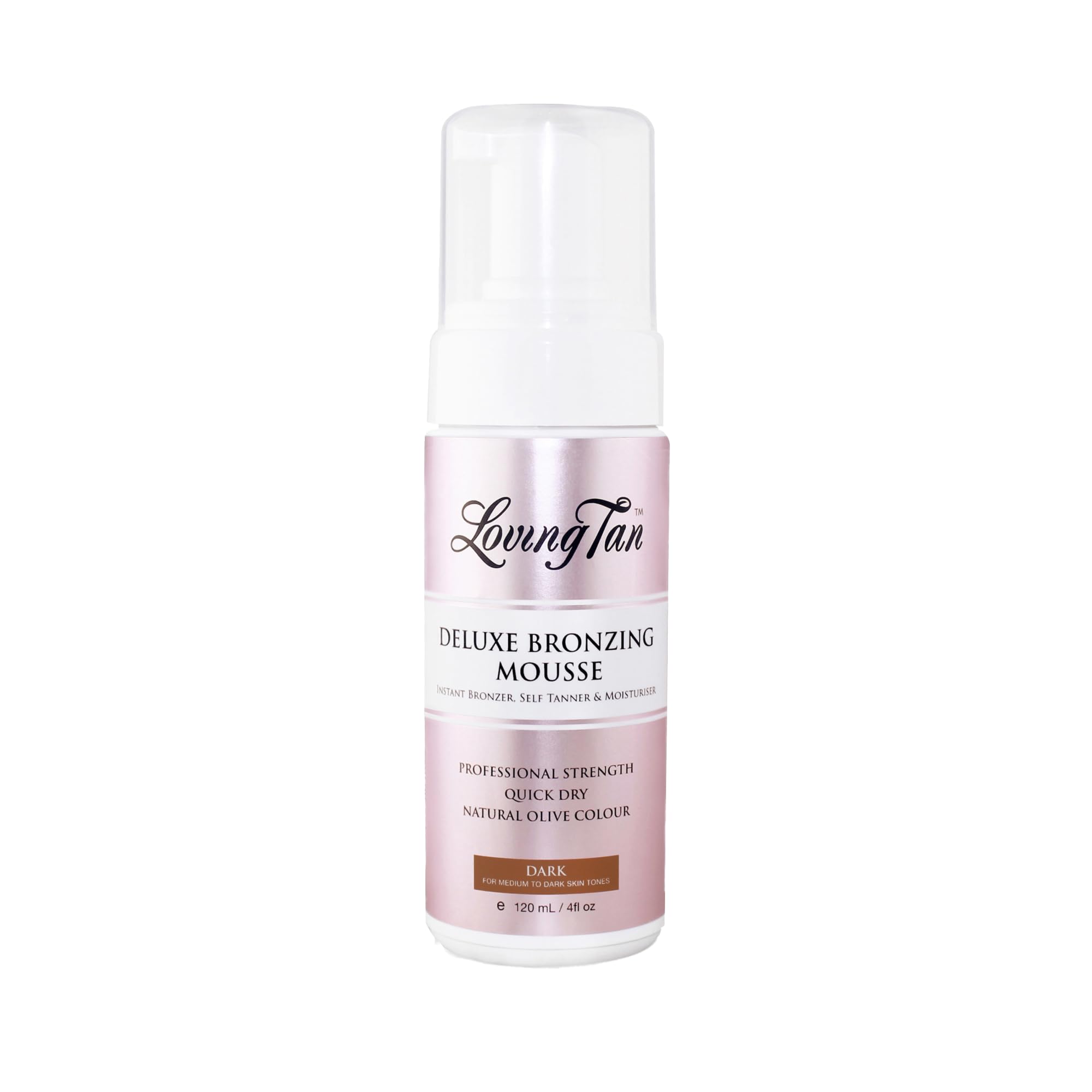Loving Tan Deluxe mousse dark bottle demonstrates professional color development.