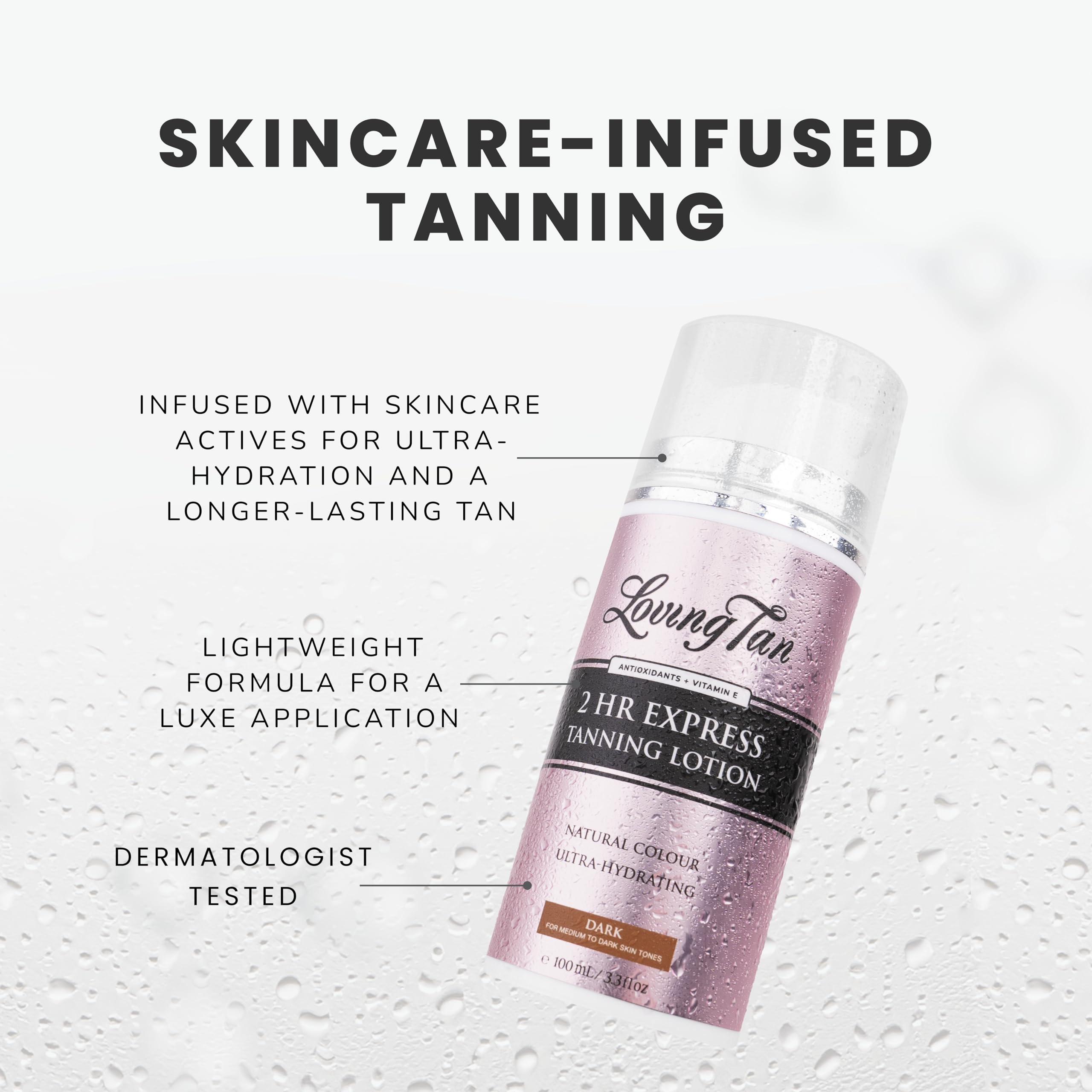 Loving Tan NEW 2 Hr Express Self Tanning Body Lotion application on skin highlights lightweight, fast-drying texture