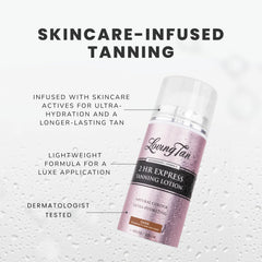 Loving Tan NEW 2 Hr Express Self Tanning Body Lotion application on skin highlights lightweight, fast-drying texture