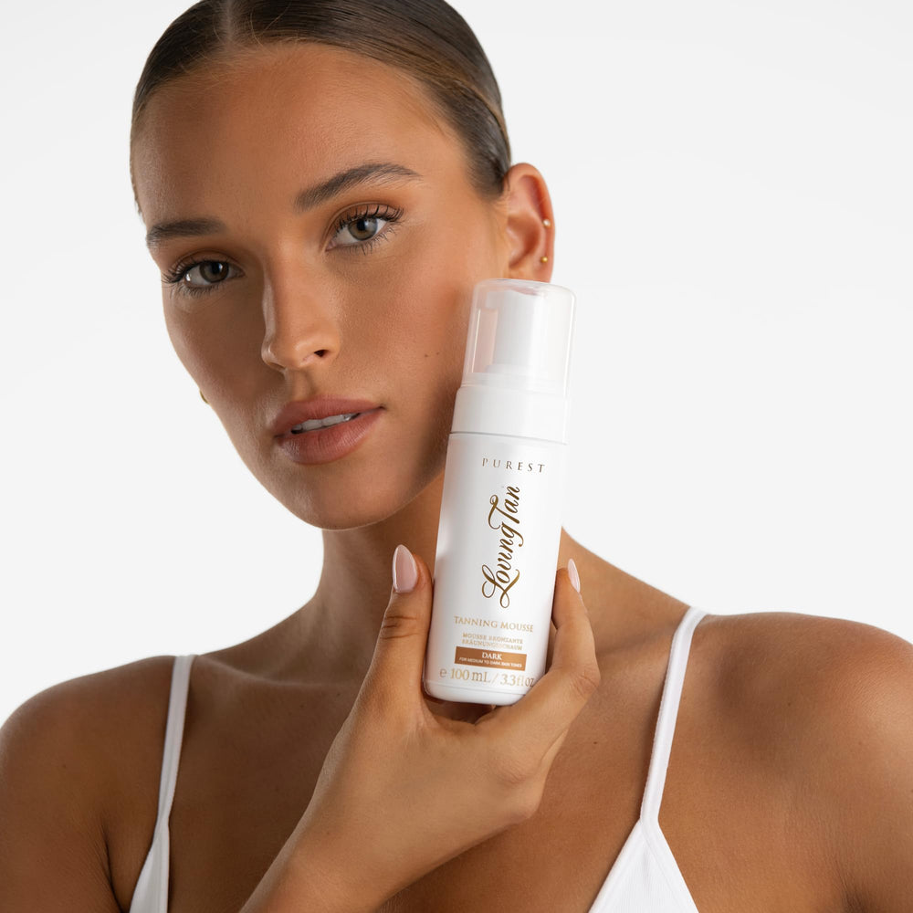 Loving Tan Purest Mousse Dark leg application demonstrates even coverage