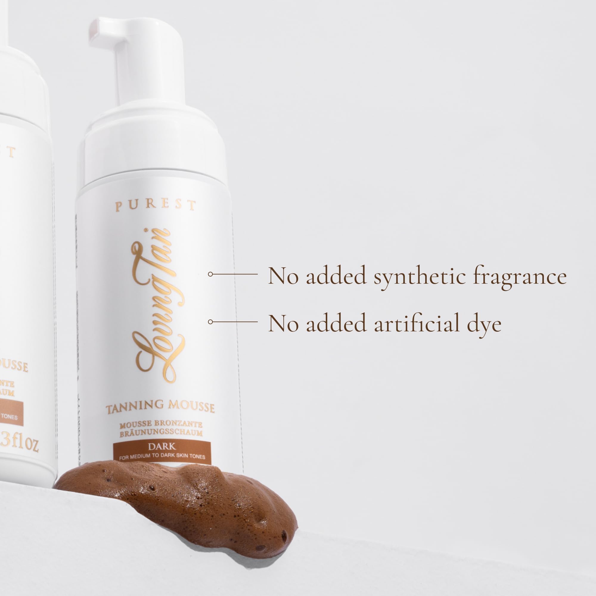 Loving Tan Purest Mousse Dark product shot with hands shows easy layering