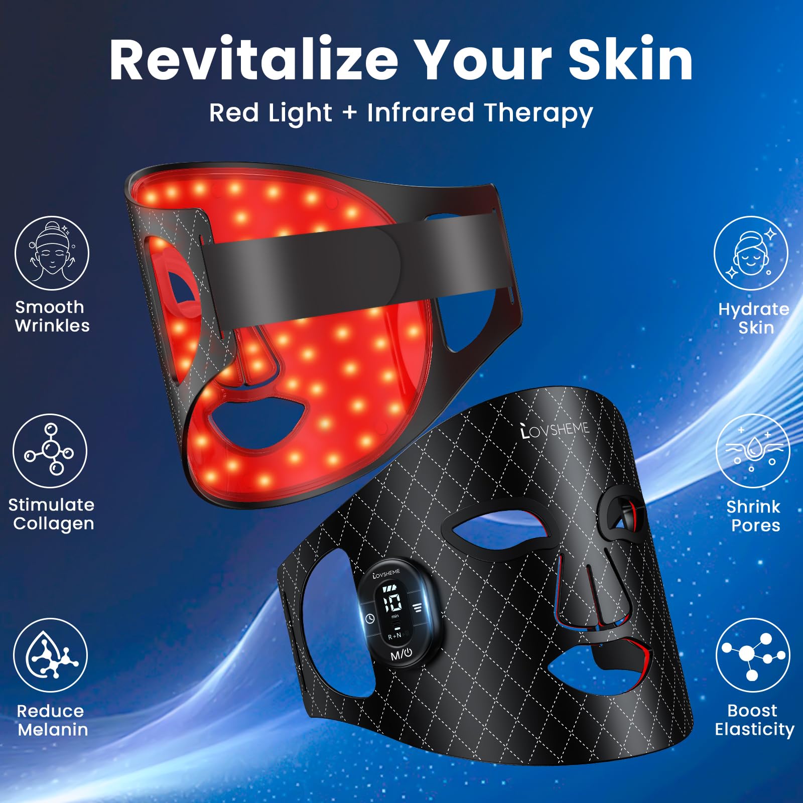 Lovsheme red light mask 320 LEDs powering thorough at-home sessions
