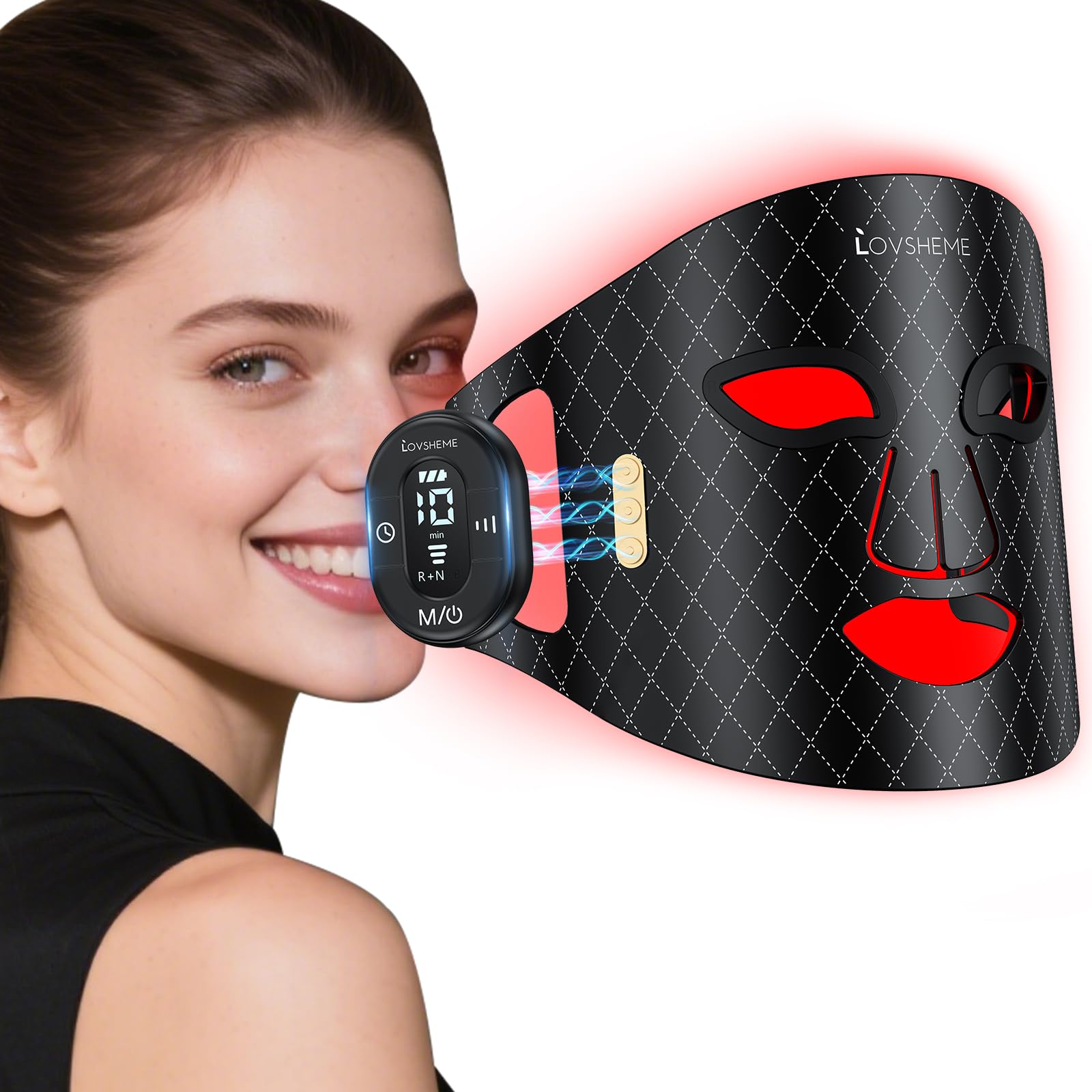 Lovsheme red light mask worn for at-home light therapy glow