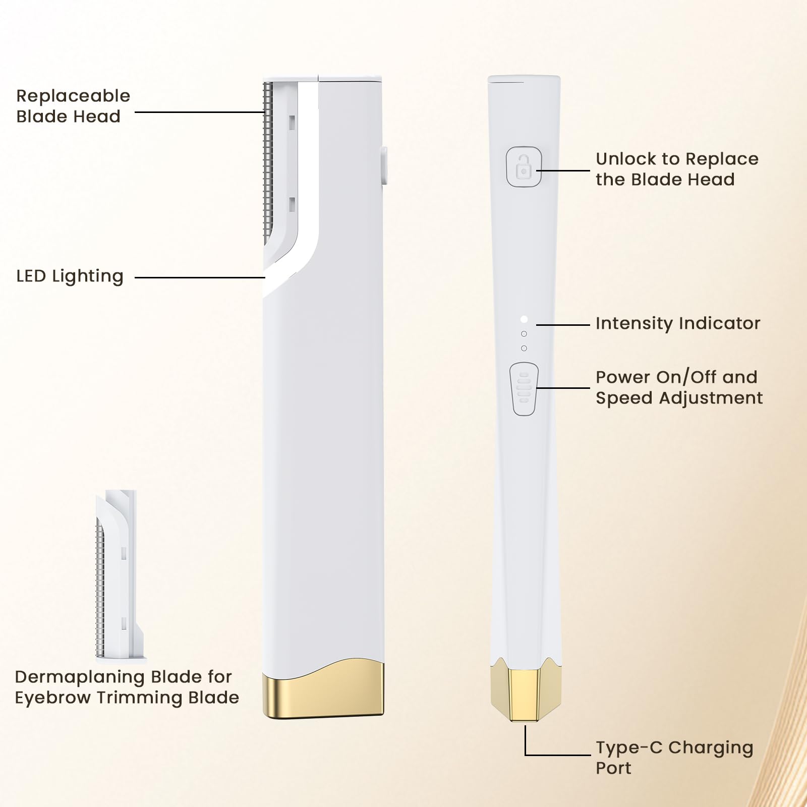 Lovsheme sonic dermaplane used in a softly lit at‑home spa