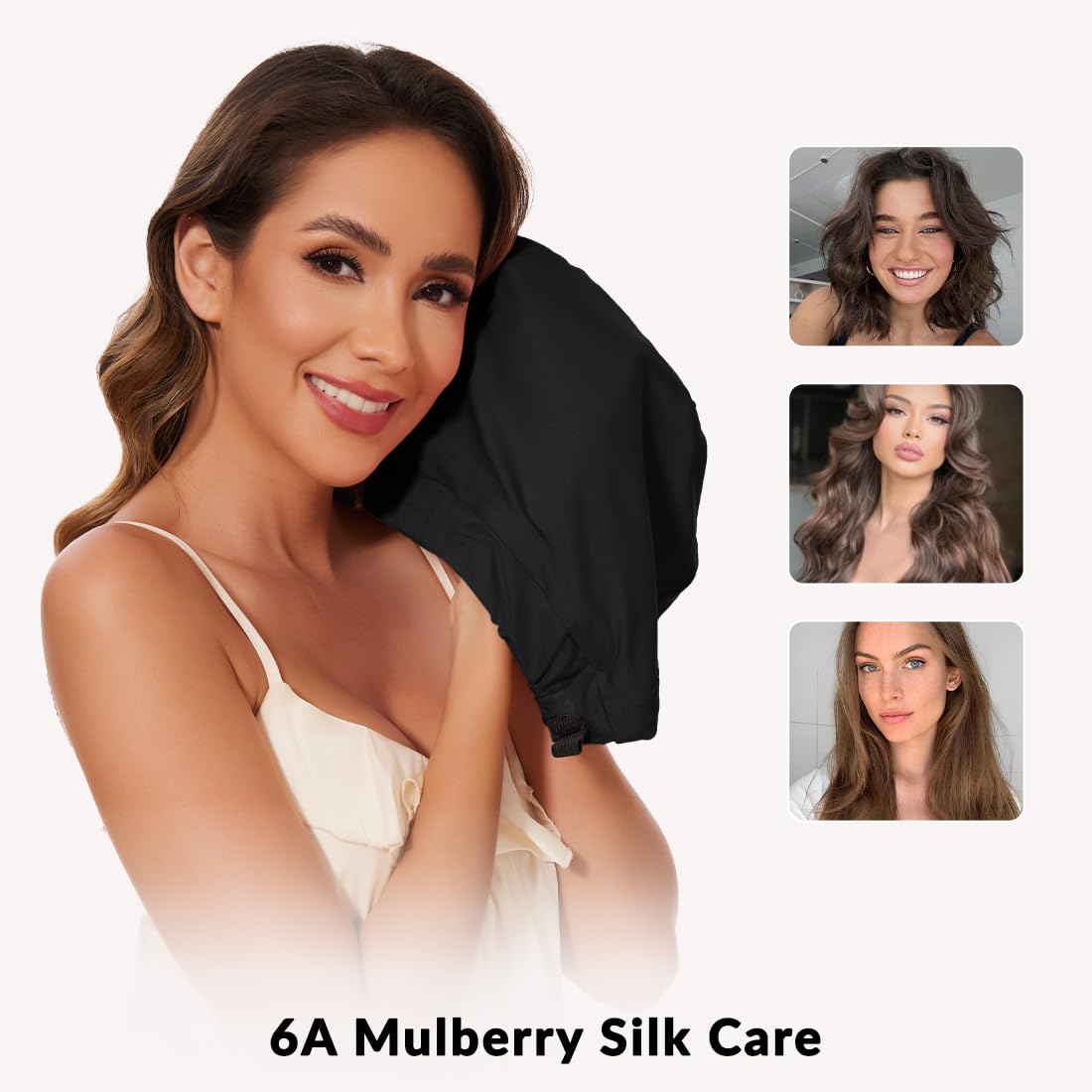 LOVUITEN silk bonnet protects curls and extensions from tangling