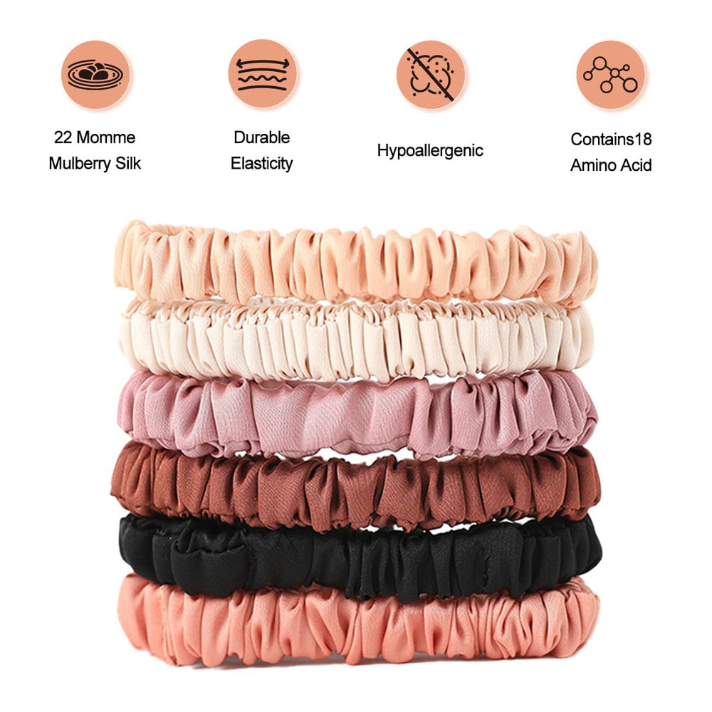 LOVUITEN silk scrunchies closeup highlights soft silk texture protecting hair.
