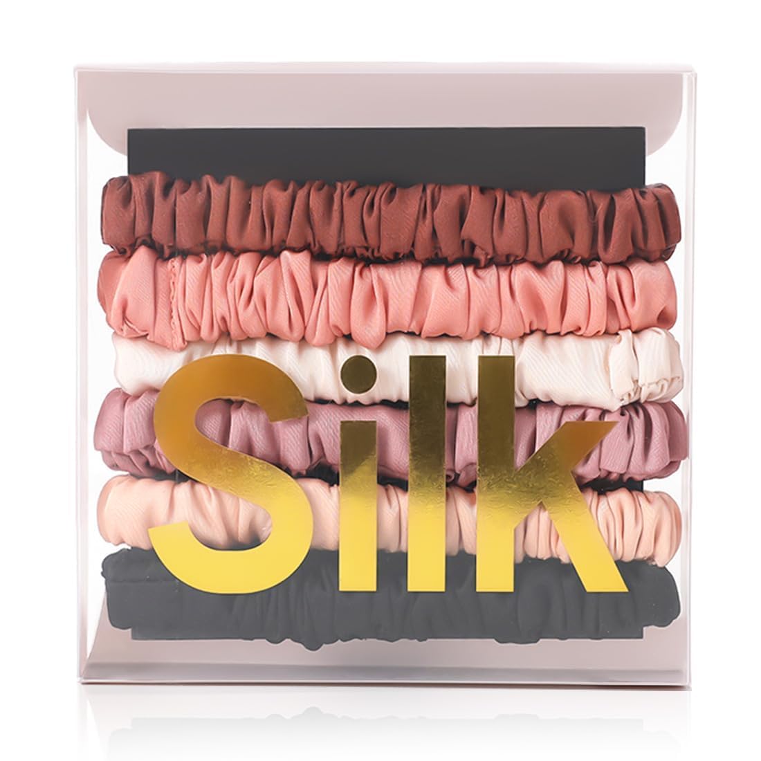 LOVUITEN silk scrunchies pack shows six colors for versatile daily styling.