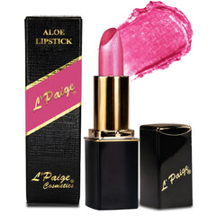 L’Paige Frosted Amethyst lipstick tube close-up, cool berry-pink shade with radiant glow.