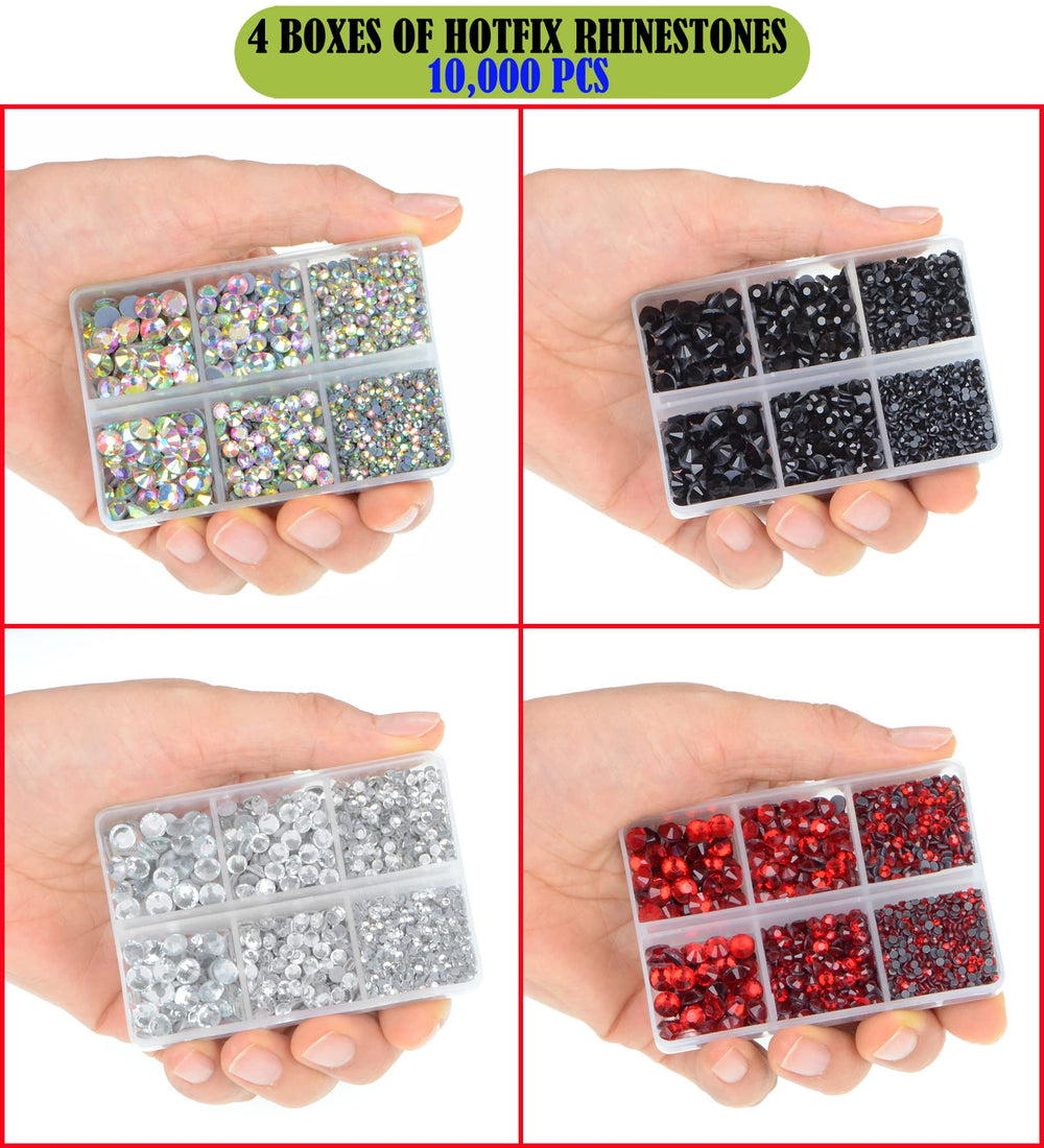 LPBeads hotfix rhinestones AB Crystal Red Clear Black colors showcase vivid shine for fashion projects