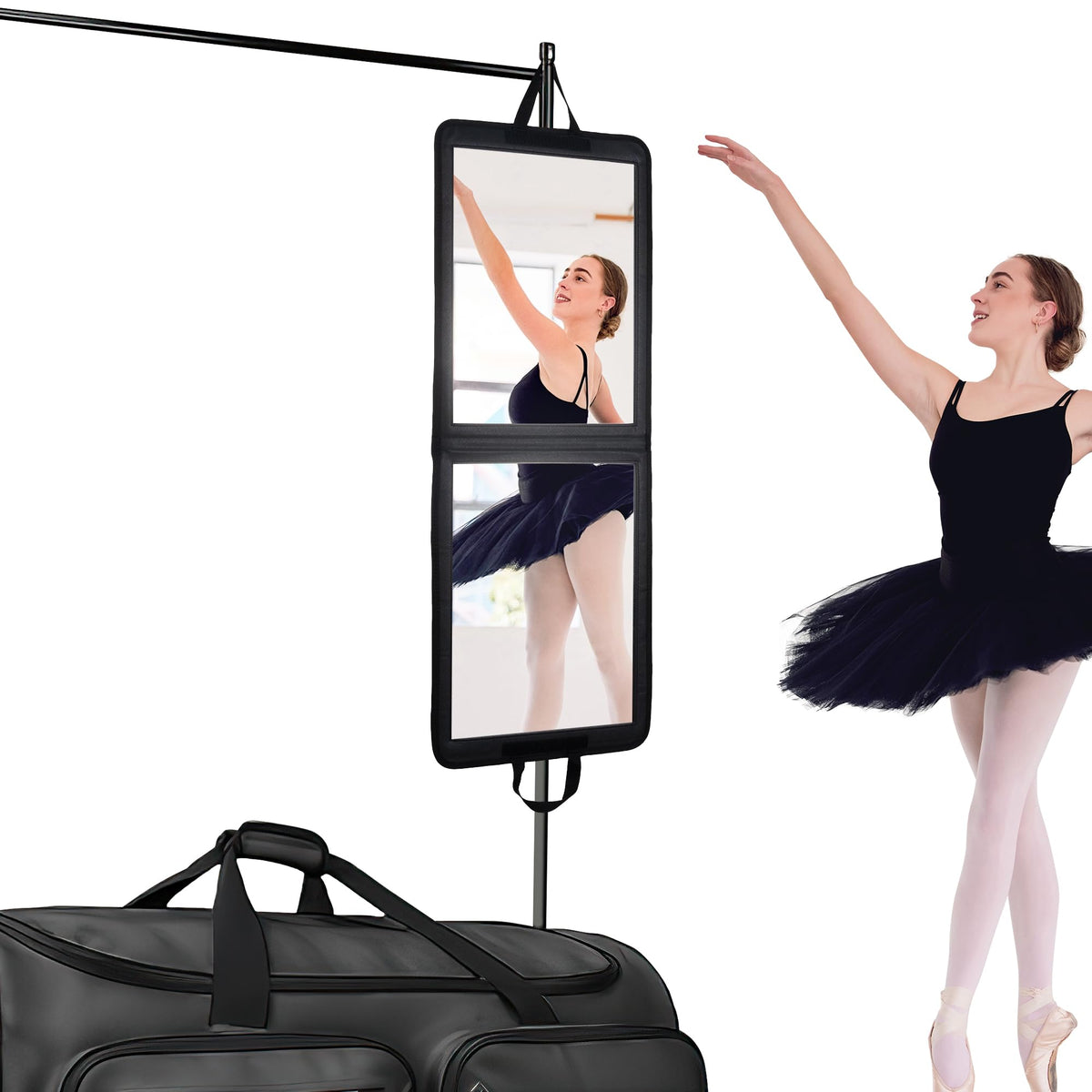 LPHUMEX foldable full-length mirror in camping setup for quick outfit checks
