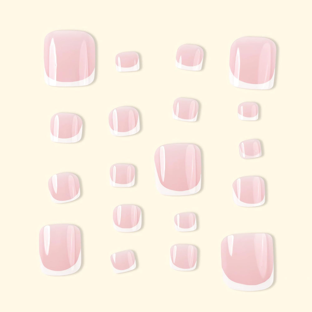 LPOODDNU French-tip design for a subtle white tip pedicure look.