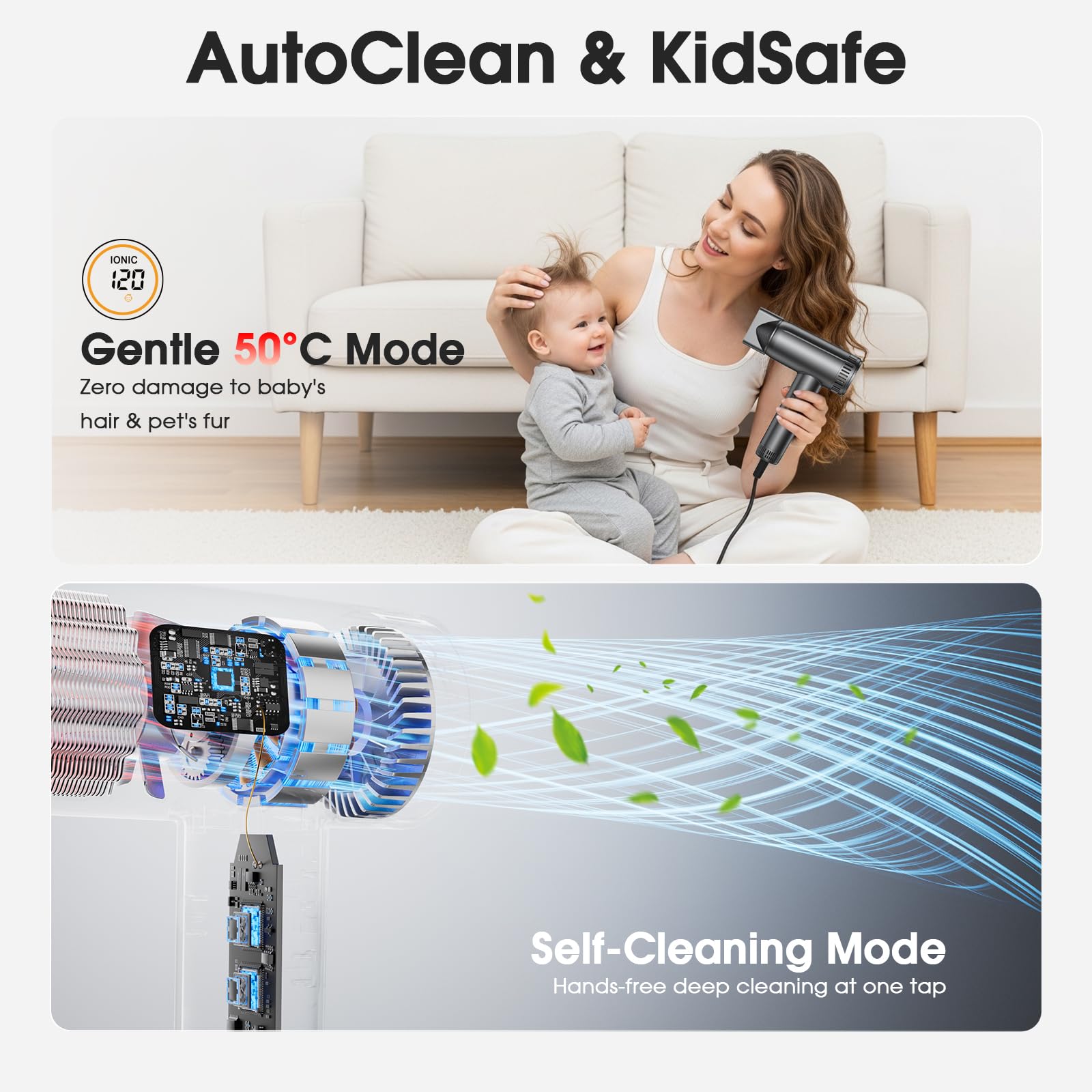lpstea hair dryer with child mode delivers gentler airflow for delicate hair