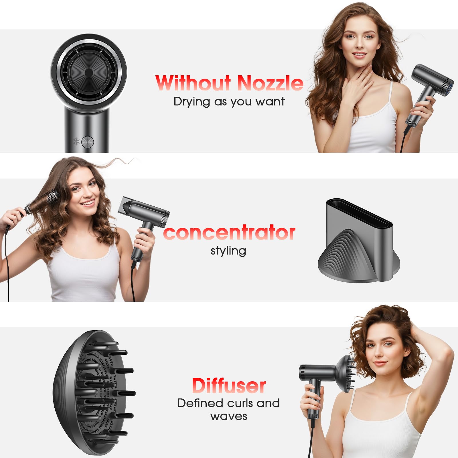 lpstea hair dryer display shows 9 temperature modes for precise control.