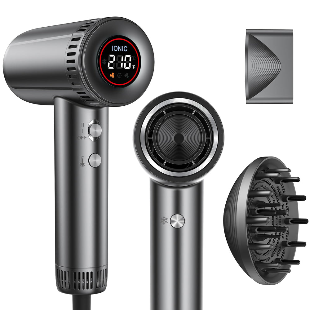 lpstea hair dryer with magnetic attachments front view shows precise styling on the go
