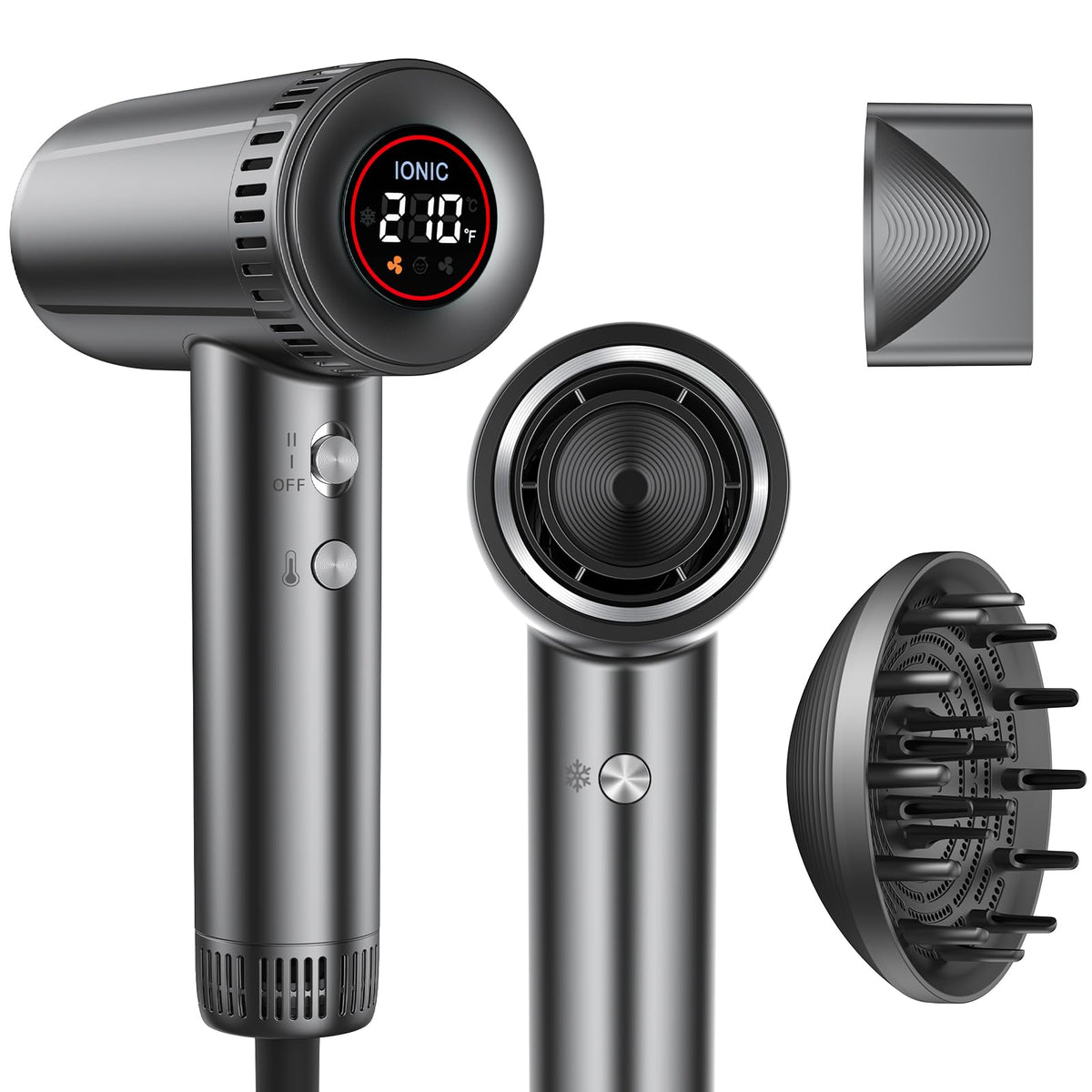 lpstea hair dryer with magnetic attachments front view shows precise styling on the go