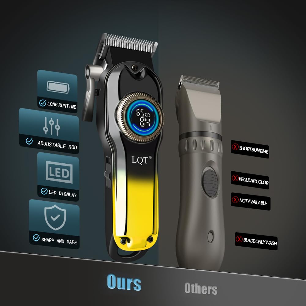 LQT Hair Clippers 1500mAh battery for long cordless sessions.
