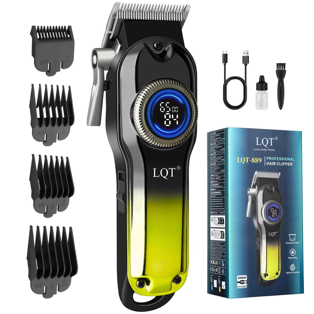 LQT Hair Clippers with LED display showing power status for precise grooming sessions.