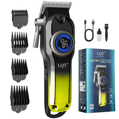 LQT Hair Clippers with LED display showing power status for precise grooming sessions.