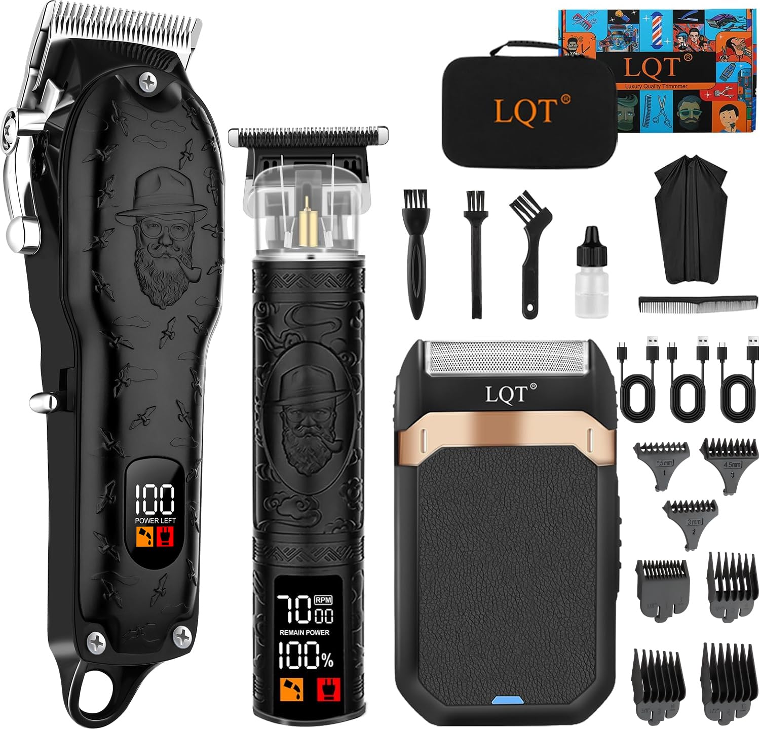 LQT Professional Hair Clipper Set Black front view for precise home grooming