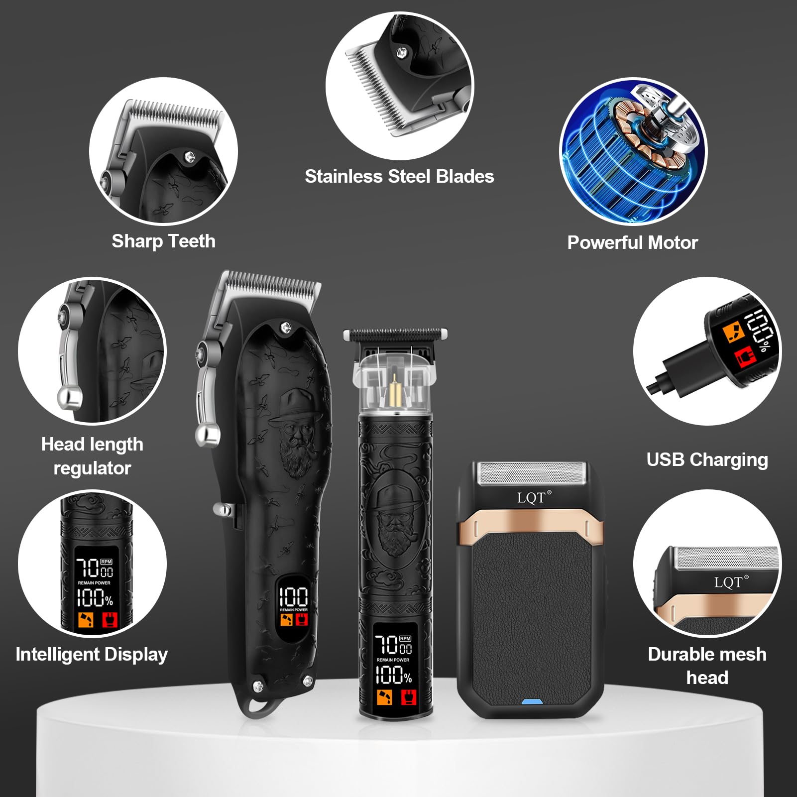 LQT cordless operation with USB charging for flexible grooming anywhere