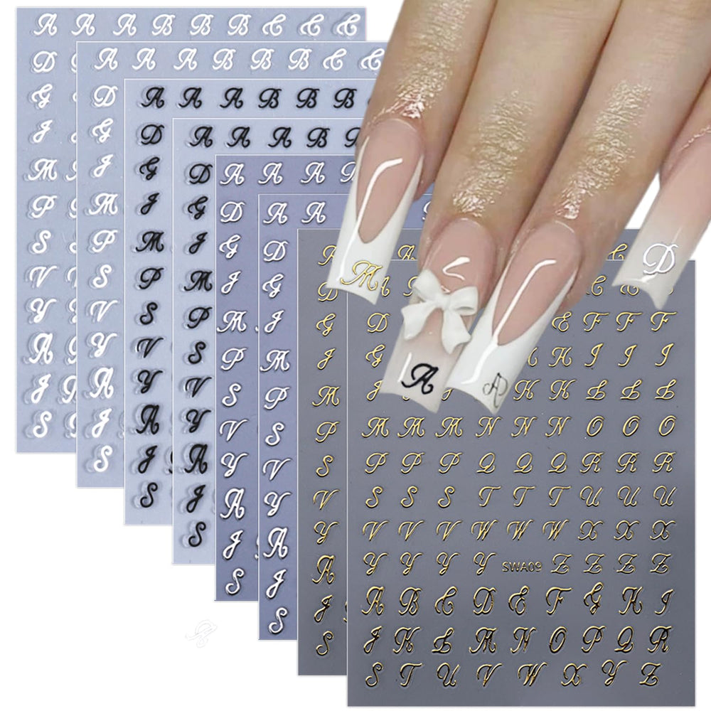 LRKNNO eight sheets retro English letters nail stickers for customizable nail art designs