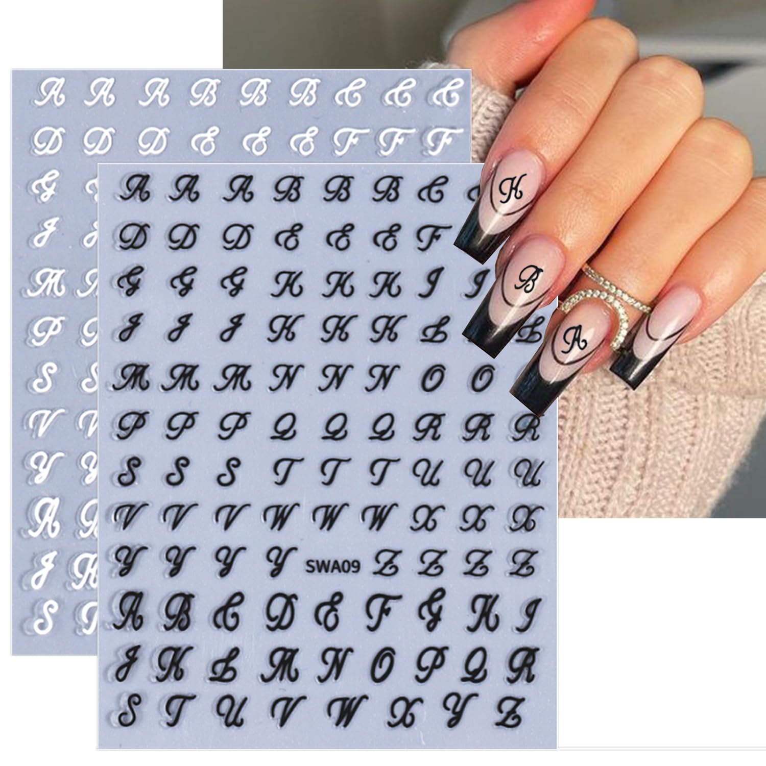 LRKNNO black white gold silver letter stickers pack adds elegant accents to manicure