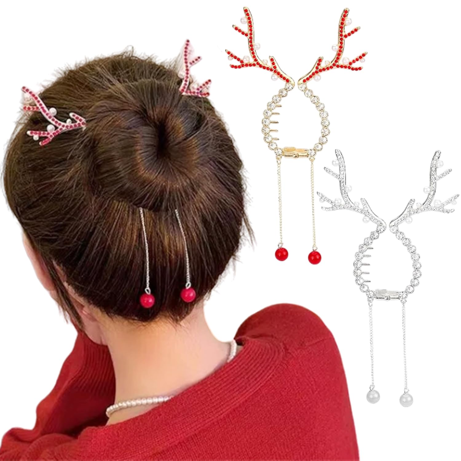 LRKNNO Christmas reindeer clip secures a high ponytail with non-slip grip.