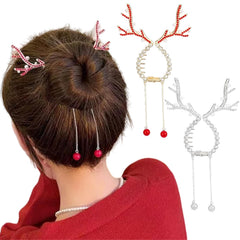 LRKNNO Christmas reindeer clip secures a high ponytail with non-slip grip.