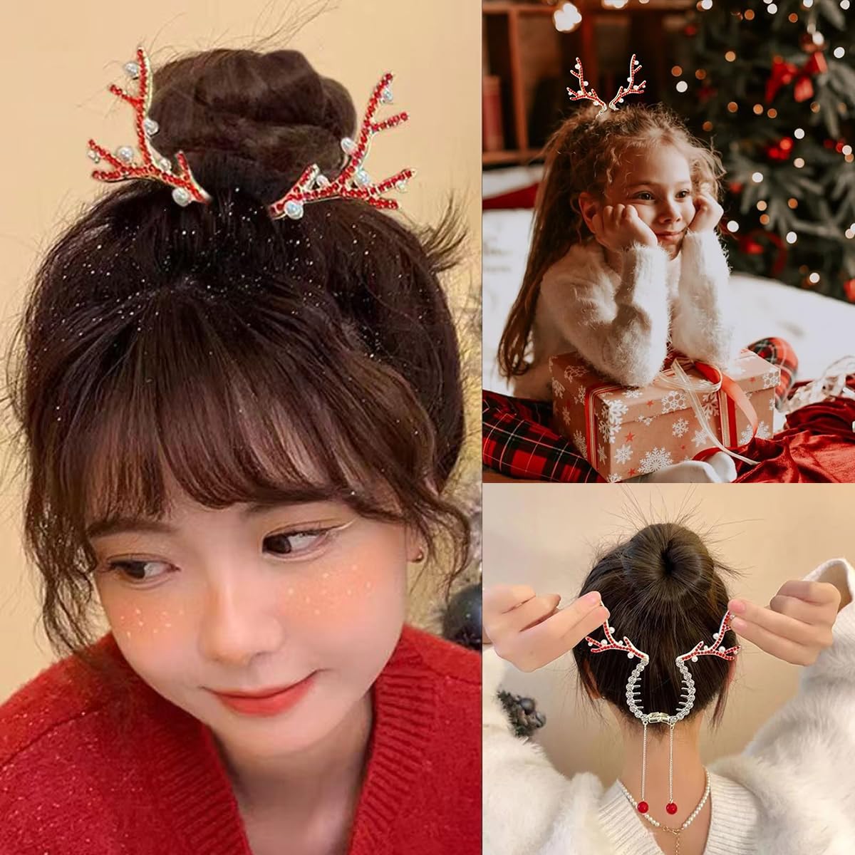LRKNNO Christmas reindeer clip with rhinestones adds festive sparkle.