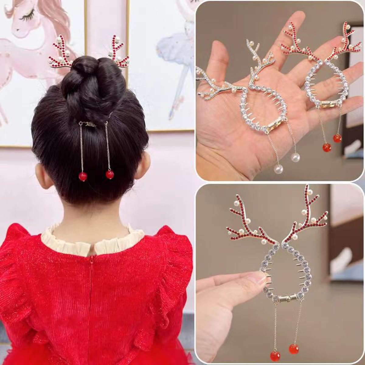 LRKNNO elk hair clip rhinestone design elevates holiday hairstyles.