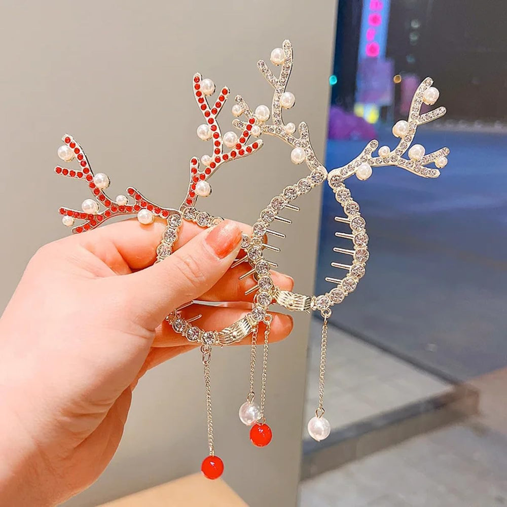 LRKNNO elk hair clip pearl accents provide festive charm for parties.
