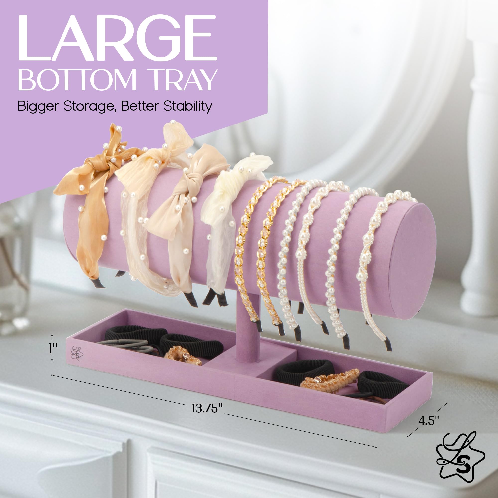 LS Lulu & Summer headband holder side-angle purple shows easy reach for styling